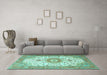 Machine Washable Medallion Turquoise Traditional Area Rugs in a Living Room,, wshtr4673turq