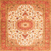 Round Machine Washable Medallion Orange Traditional Area Rugs, wshtr4673org