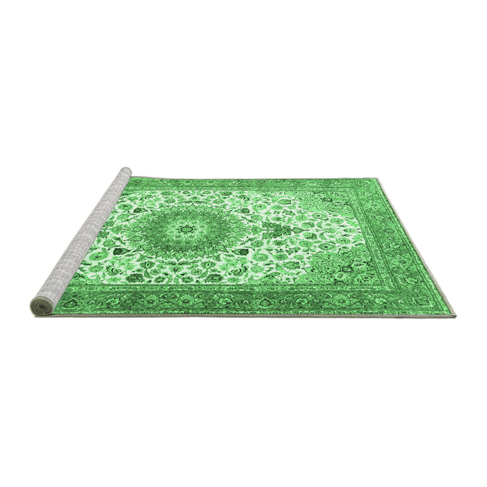 Sideview of Machine Washable Medallion Emerald Green Traditional Area Rugs, wshtr4673emgrn