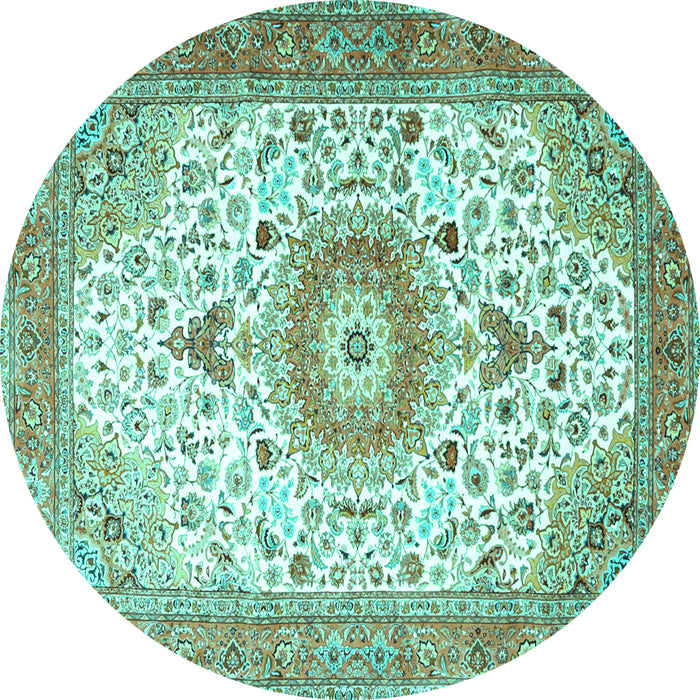 Round Medallion Turquoise Traditional Rug, tr4673turq