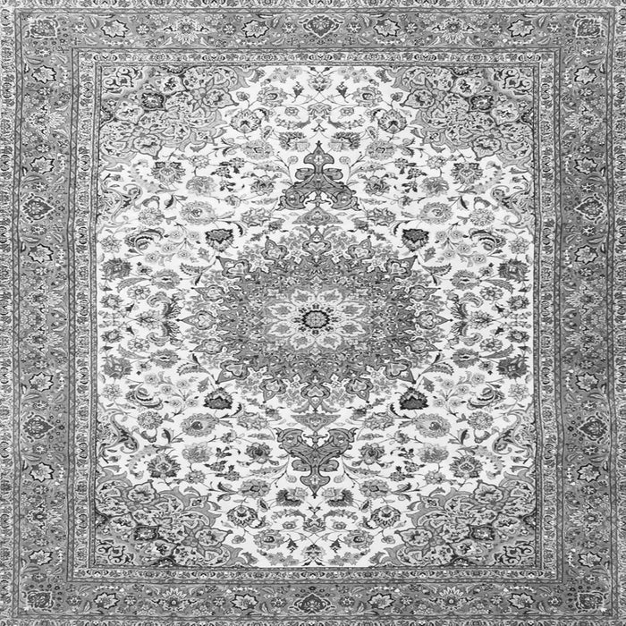Round Machine Washable Medallion Gray Traditional Rug, wshtr4673gry