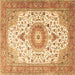 Square Machine Washable Medallion Brown Traditional Rug, wshtr4673brn