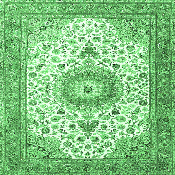 Square Medallion Emerald Green Traditional Rug, tr4673emgrn
