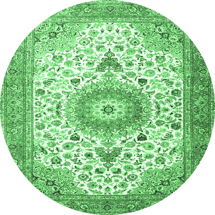 Round Machine Washable Medallion Emerald Green Traditional Area Rugs, wshtr4673emgrn