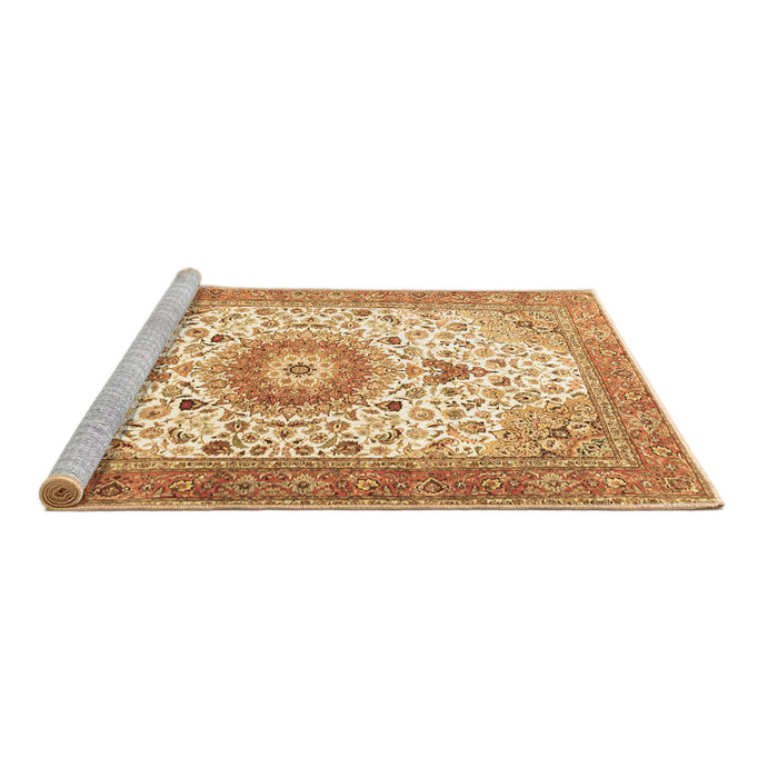 Sideview of Machine Washable Medallion Brown Traditional Rug, wshtr4673brn