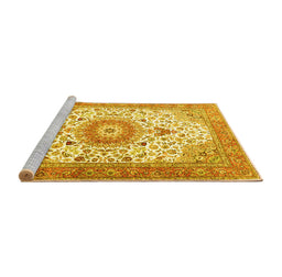 Sideview of Machine Washable Medallion Yellow Traditional Rug, wshtr4673yw
