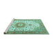 Sideview of Machine Washable Medallion Turquoise Traditional Area Rugs, wshtr4673turq