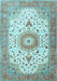 Machine Washable Medallion Light Blue Traditional Rug, wshtr4673lblu