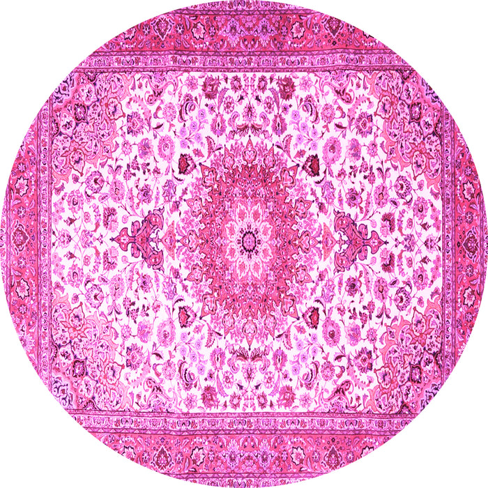 Round Medallion Pink Traditional Rug, tr4673pnk