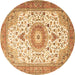 Round Machine Washable Medallion Brown Traditional Rug, wshtr4673brn