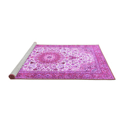 Sideview of Machine Washable Medallion Purple Traditional Area Rugs, wshtr4673pur