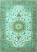 Machine Washable Medallion Turquoise Traditional Area Rugs, wshtr4673turq