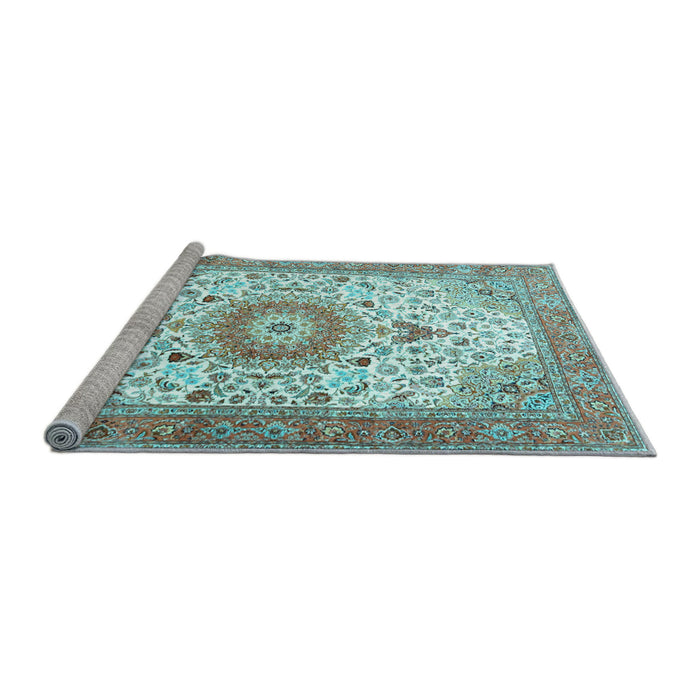 Sideview of Machine Washable Medallion Light Blue Traditional Rug, wshtr4673lblu