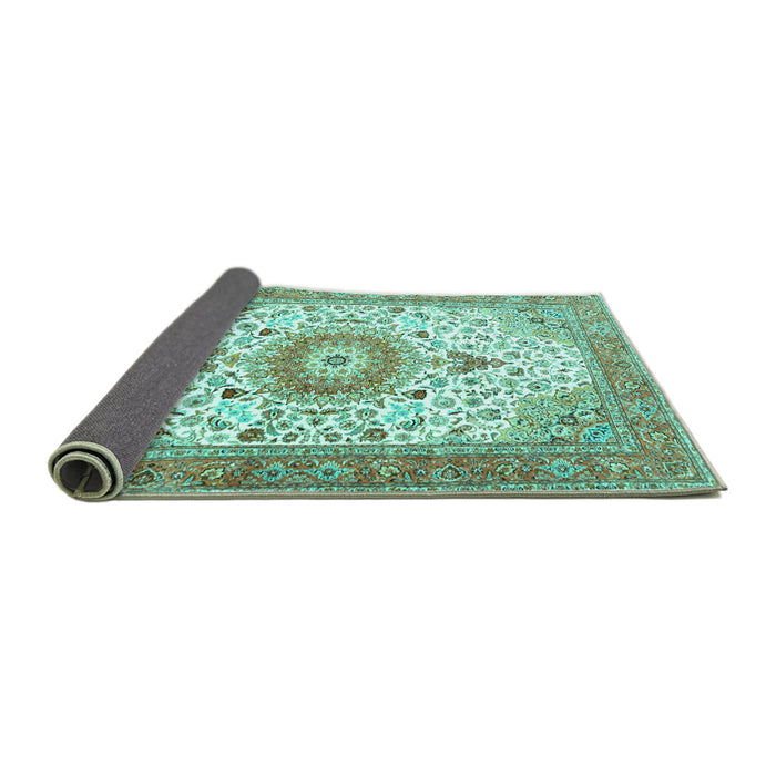 Sideview of Medallion Turquoise Traditional Rug, tr4673turq