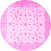 Round Machine Washable Persian Pink Traditional Rug, wshtr4674pnk