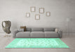 Machine Washable Persian Turquoise Traditional Area Rugs in a Living Room,, wshtr4674turq