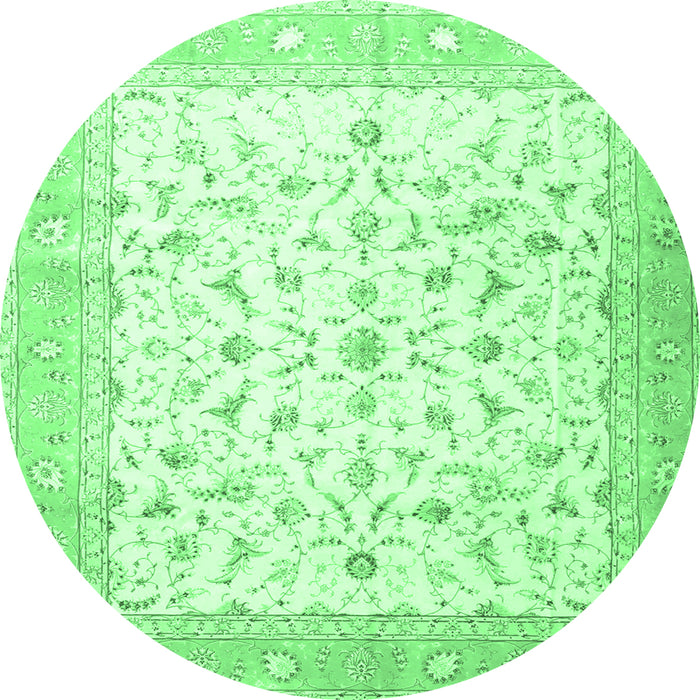 Round Machine Washable Persian Emerald Green Traditional Area Rugs, wshtr4674emgrn