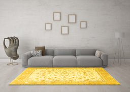 Machine Washable Persian Yellow Traditional Rug in a Living Room, wshtr4674yw