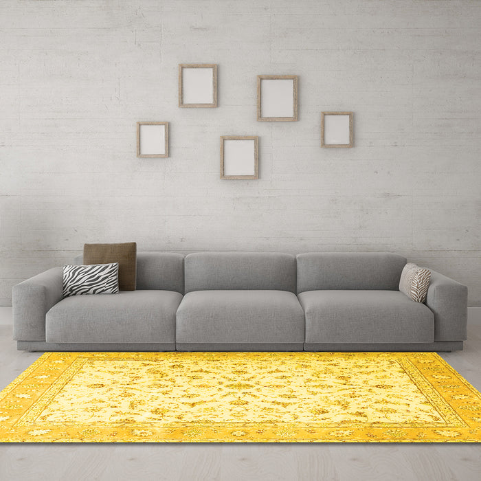 Machine Washable Persian Yellow Traditional Rug in a Living Room, wshtr4674yw
