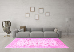 Machine Washable Persian Pink Traditional Rug in a Living Room, wshtr4674pnk