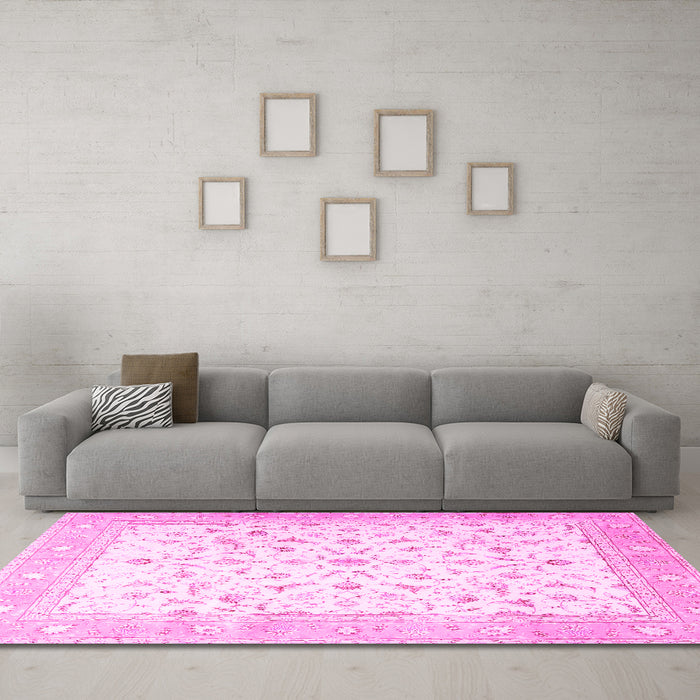 Machine Washable Persian Pink Traditional Rug in a Living Room, wshtr4674pnk