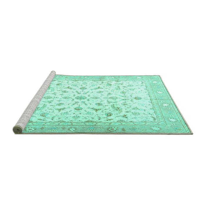 Sideview of Machine Washable Persian Turquoise Traditional Area Rugs, wshtr4674turq