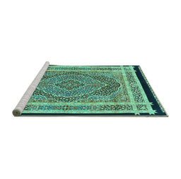 Sideview of Machine Washable Persian Turquoise Traditional Area Rugs, wshtr4675turq