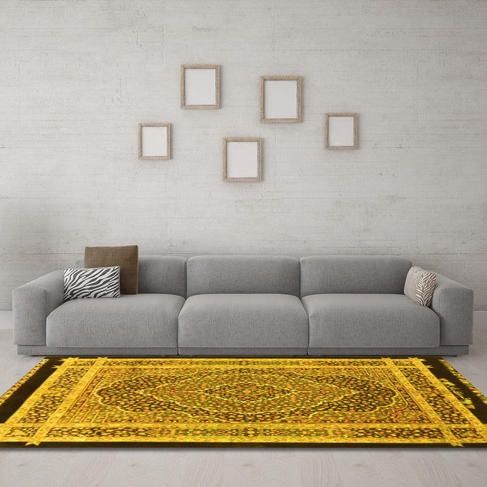 Machine Washable Persian Yellow Traditional Rug in a Living Room, wshtr4675yw
