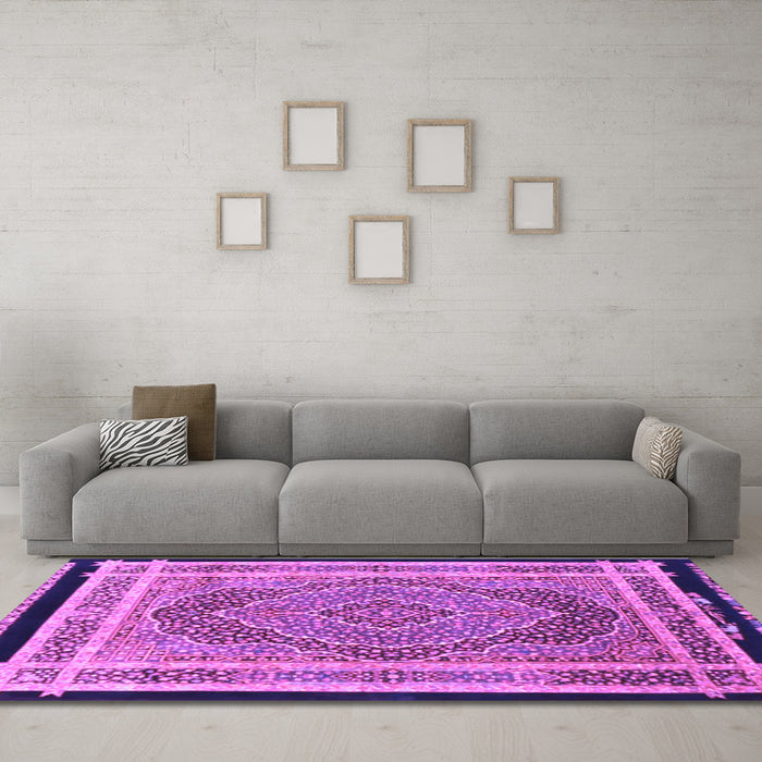 Machine Washable Persian Purple Traditional Area Rugs in a Living Room, wshtr4675pur