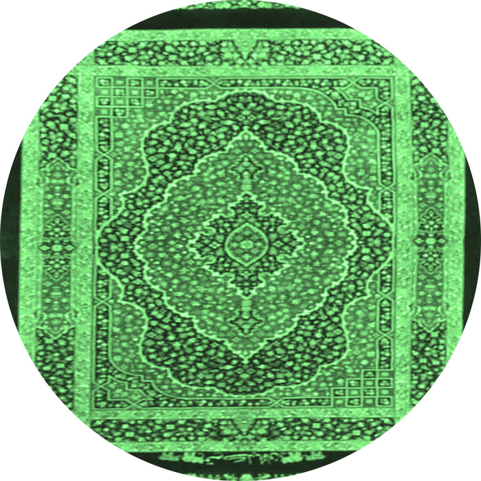 Round Machine Washable Persian Emerald Green Traditional Area Rugs, wshtr4675emgrn