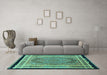 Machine Washable Persian Turquoise Traditional Area Rugs in a Living Room,, wshtr4675turq