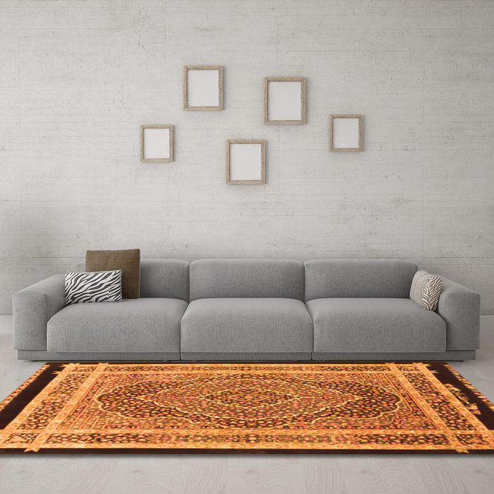 Machine Washable Persian Orange Traditional Area Rugs in a Living Room, wshtr4675org