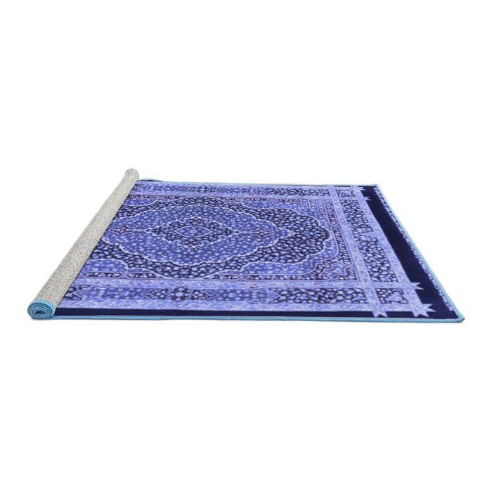 Sideview of Machine Washable Persian Blue Traditional Rug, wshtr4675blu