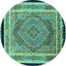 Round Machine Washable Persian Turquoise Traditional Area Rugs, wshtr4675turq