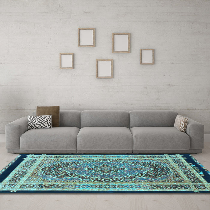 Machine Washable Persian Light Blue Traditional Rug in a Living Room, wshtr4675lblu