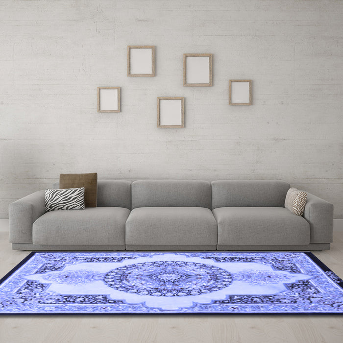 Machine Washable Persian Blue Traditional Rug in a Living Room, wshtr4676blu