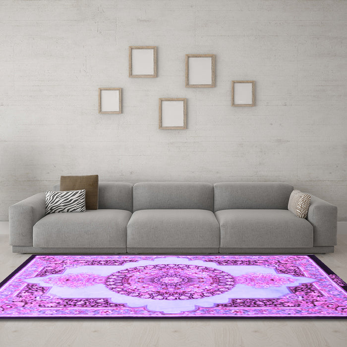 Machine Washable Persian Purple Traditional Area Rugs in a Living Room, wshtr4676pur