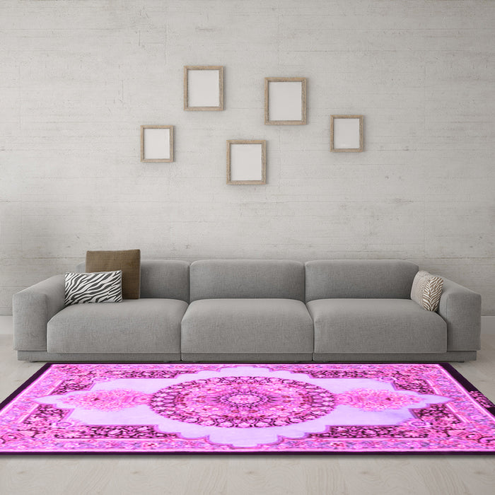 Machine Washable Persian Pink Traditional Rug in a Living Room, wshtr4676pnk