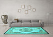 Machine Washable Persian Turquoise Traditional Area Rugs in a Living Room,, wshtr4676turq