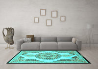 Machine Washable Persian Turquoise Traditional Rug, wshtr4676turq