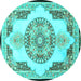 Round Machine Washable Persian Turquoise Traditional Area Rugs, wshtr4676turq