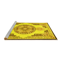 Sideview of Machine Washable Persian Yellow Traditional Rug, wshtr4676yw