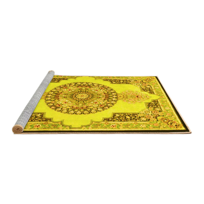 Sideview of Machine Washable Persian Yellow Traditional Rug, wshtr4676yw