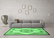 Machine Washable Persian Emerald Green Traditional Area Rugs in a Living Room,, wshtr4676emgrn