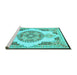 Sideview of Machine Washable Persian Turquoise Traditional Area Rugs, wshtr4676turq