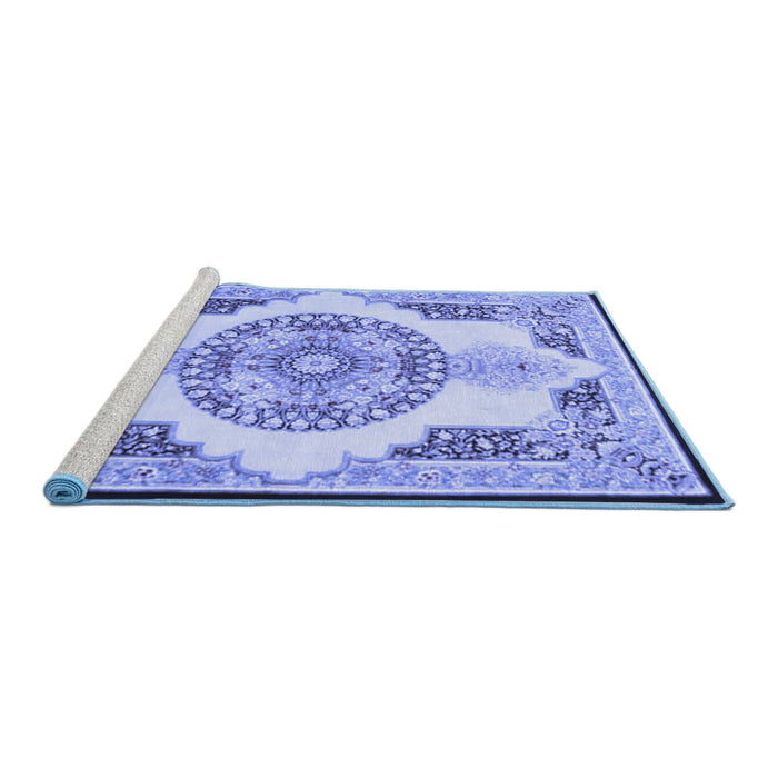 Sideview of Machine Washable Persian Blue Traditional Rug, wshtr4676blu