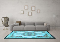 Machine Washable Persian Light Blue Traditional Rug, wshtr4676lblu