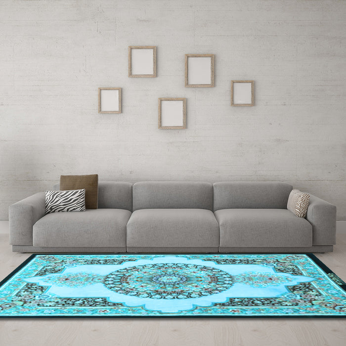 Machine Washable Persian Light Blue Traditional Rug in a Living Room, wshtr4676lblu