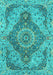 Machine Washable Medallion Turquoise Traditional Area Rugs, wshtr4677turq