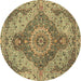 Round Medallion Brown Traditional Rug, tr4677brn